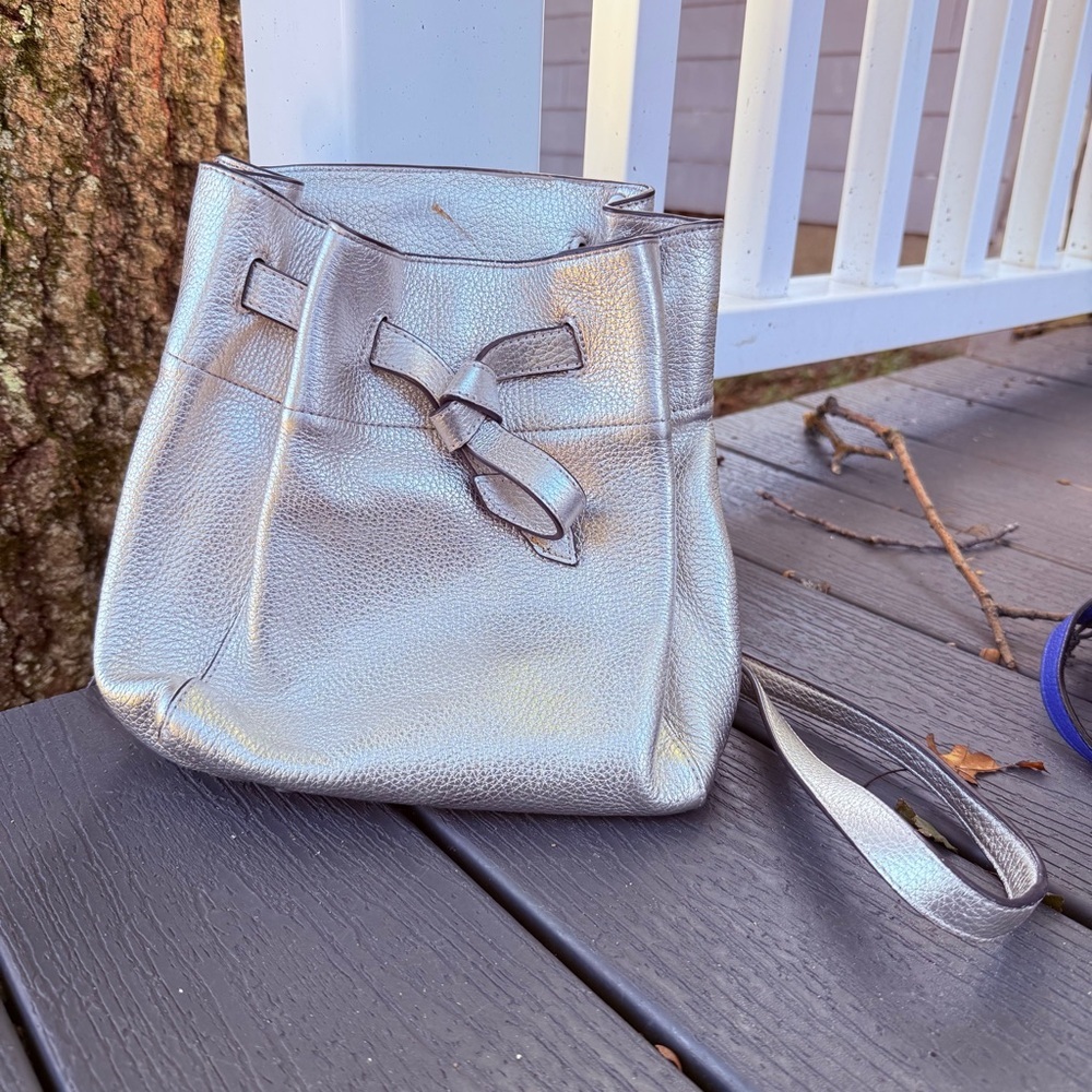 Annabel Ingall Metallic Silver Leather Crossbody Bag